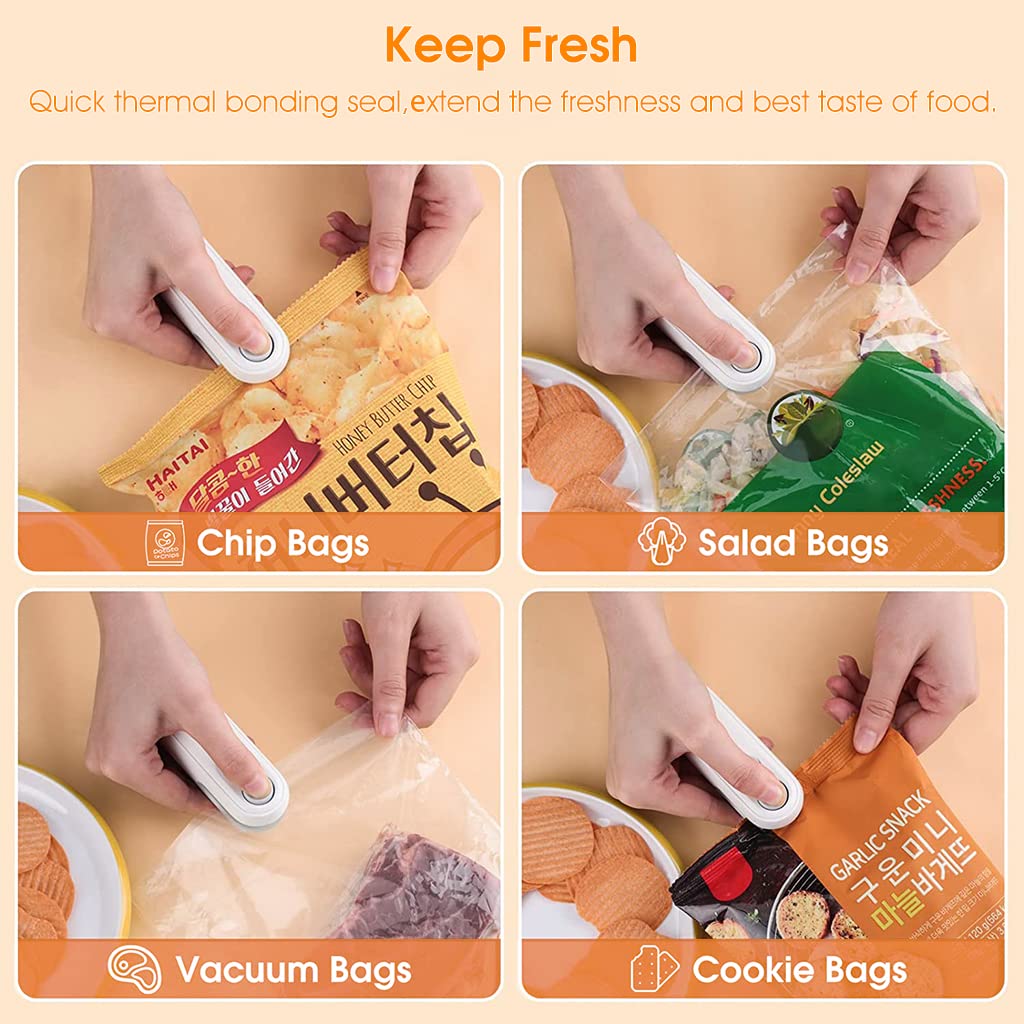 Supvox Mini Sealing Machine for Food Bags with 2 in 1 Sealer and Cutter | Rechargeable White
