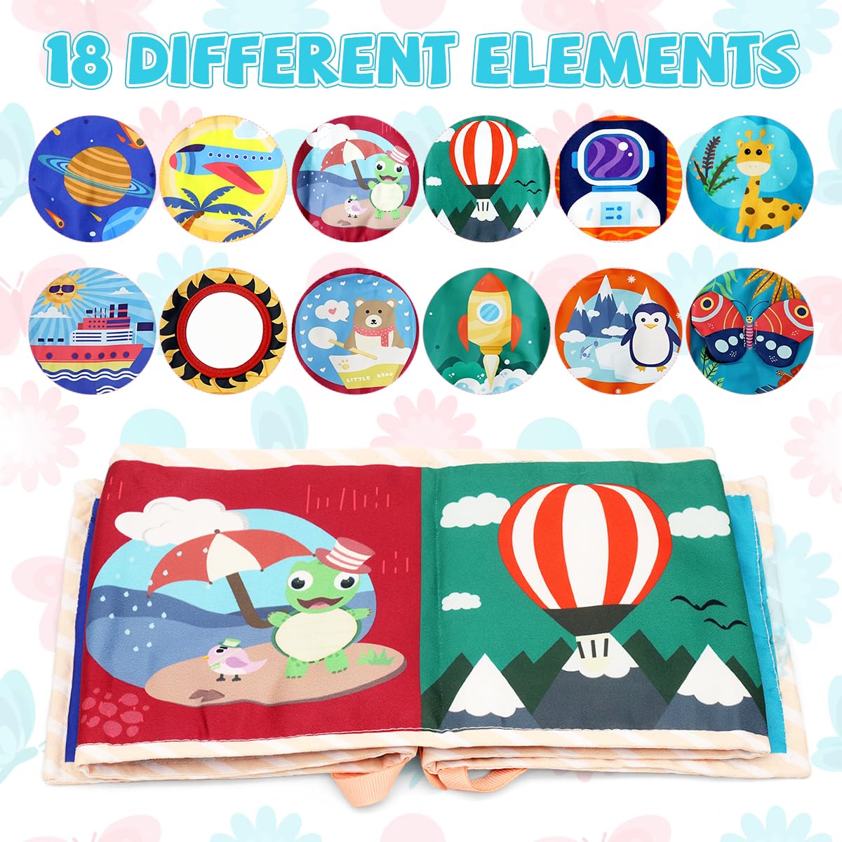 SNOWIE SOFT Butterfly Cloth Book for Baby with Mirror and 3D Sensory Elements 78x14cm | Washable Visual Stimulation Toy