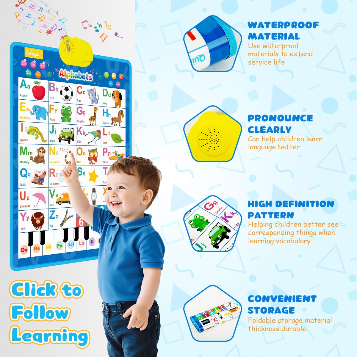 PATPAT Intelligent Book for Kids with Audio Alphabet Learning 41x55.5 cm | Blue Toddler Toy