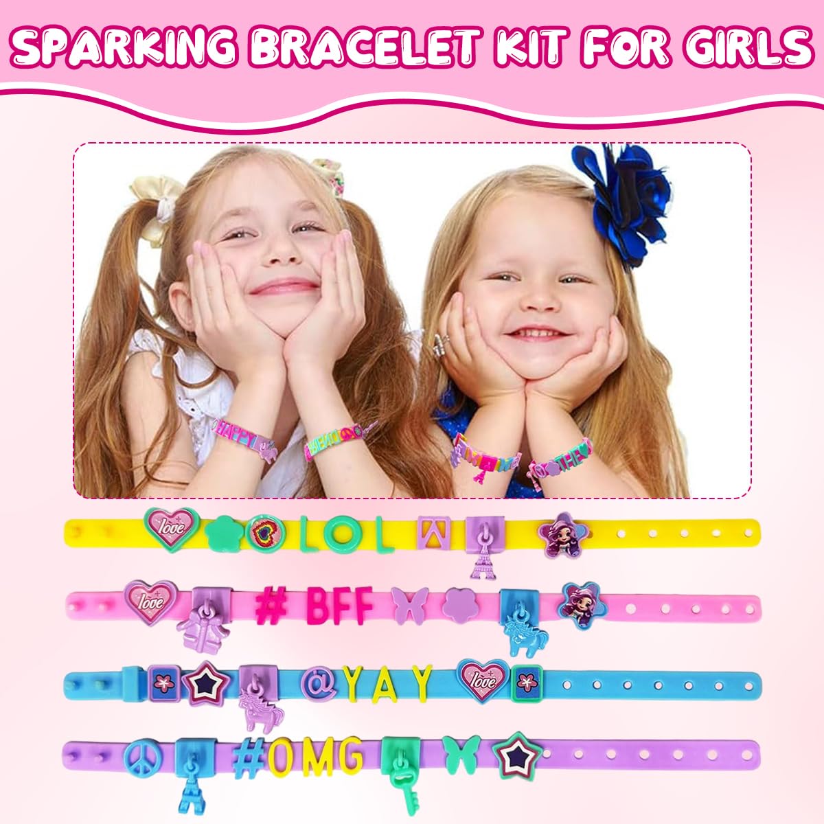 PATPAT Bracelet Making Set for Girls with 288 pcs Charms and 4 Silicone Straps | DIY Gift Kit