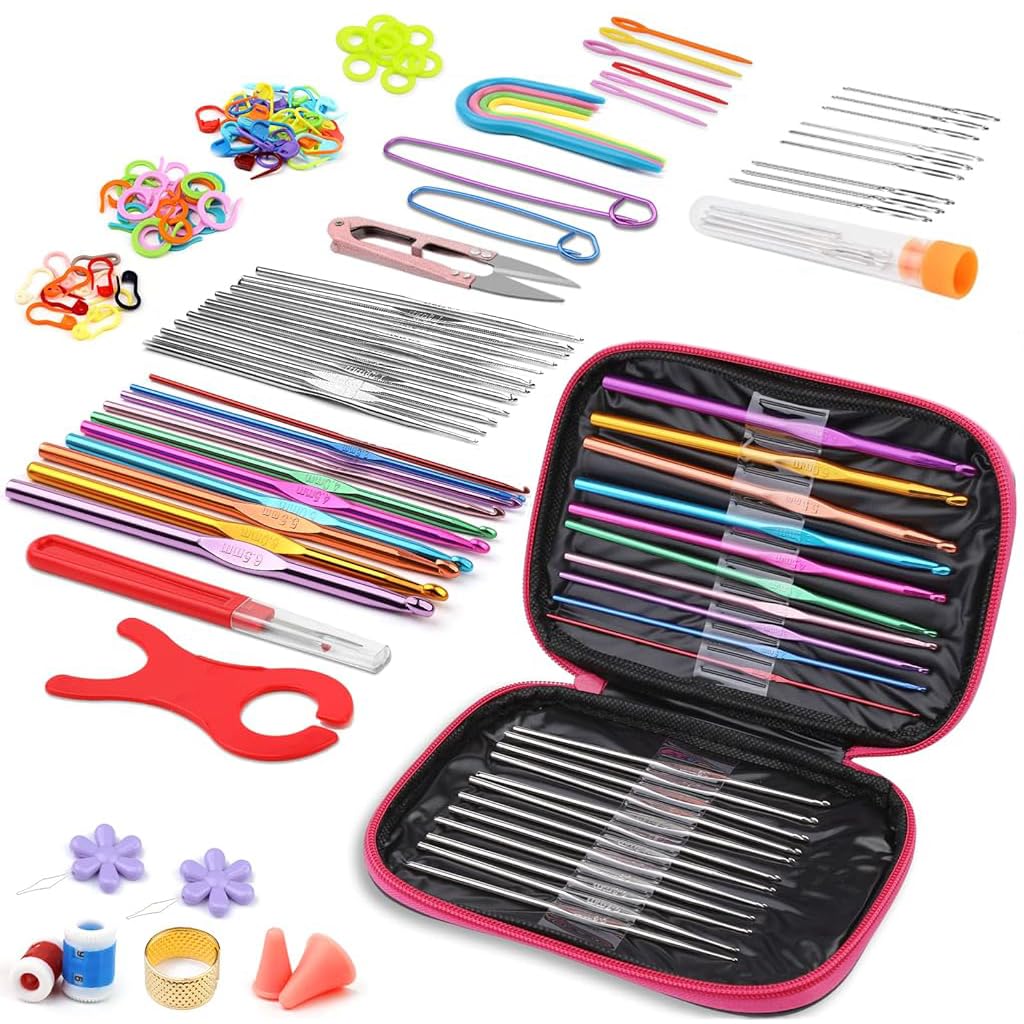 HASTHIP® 110 Pcs Crochet Hooks Set, Crochet Hooks Set with Case, Coloured Ergonomic Crochet Hooks and Crochet Needle Accessories, Crochet Needles Kit for Beginners and Crochet Hook Lovers