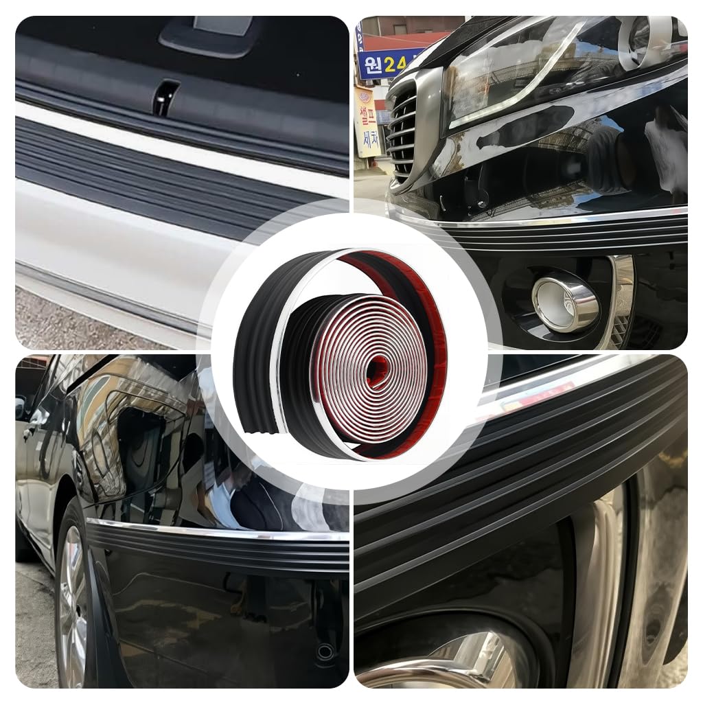 STHIRA Car Door Bottom Bumper Strips for Vehicle Door Protection with Self-Adhesive 6.6ft Waterproof Rubber | Chrome Finish Trim