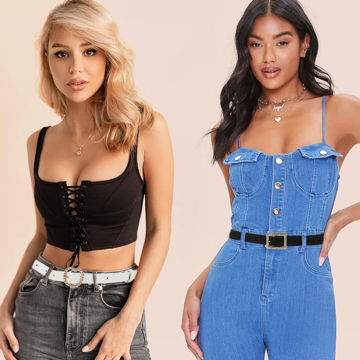 SANNIDHI Belts for Women with Decorative Metal Buckles 5pcs PU Leather Set | Slim Adjustable Design