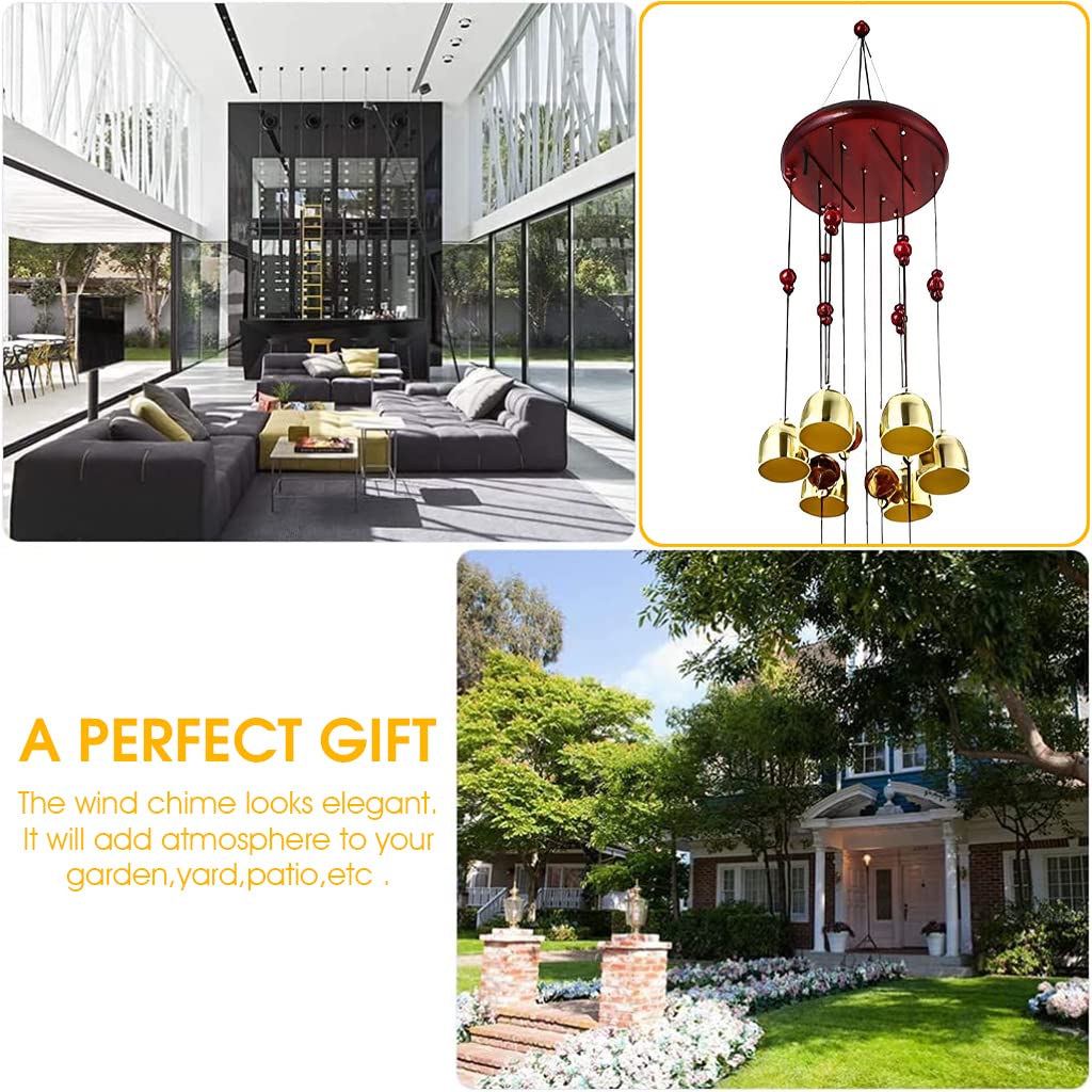 HASTHIP feng Shui Wind Chimes for Home and Garden with 10 Copper Bells and Wooden Roof 75cm