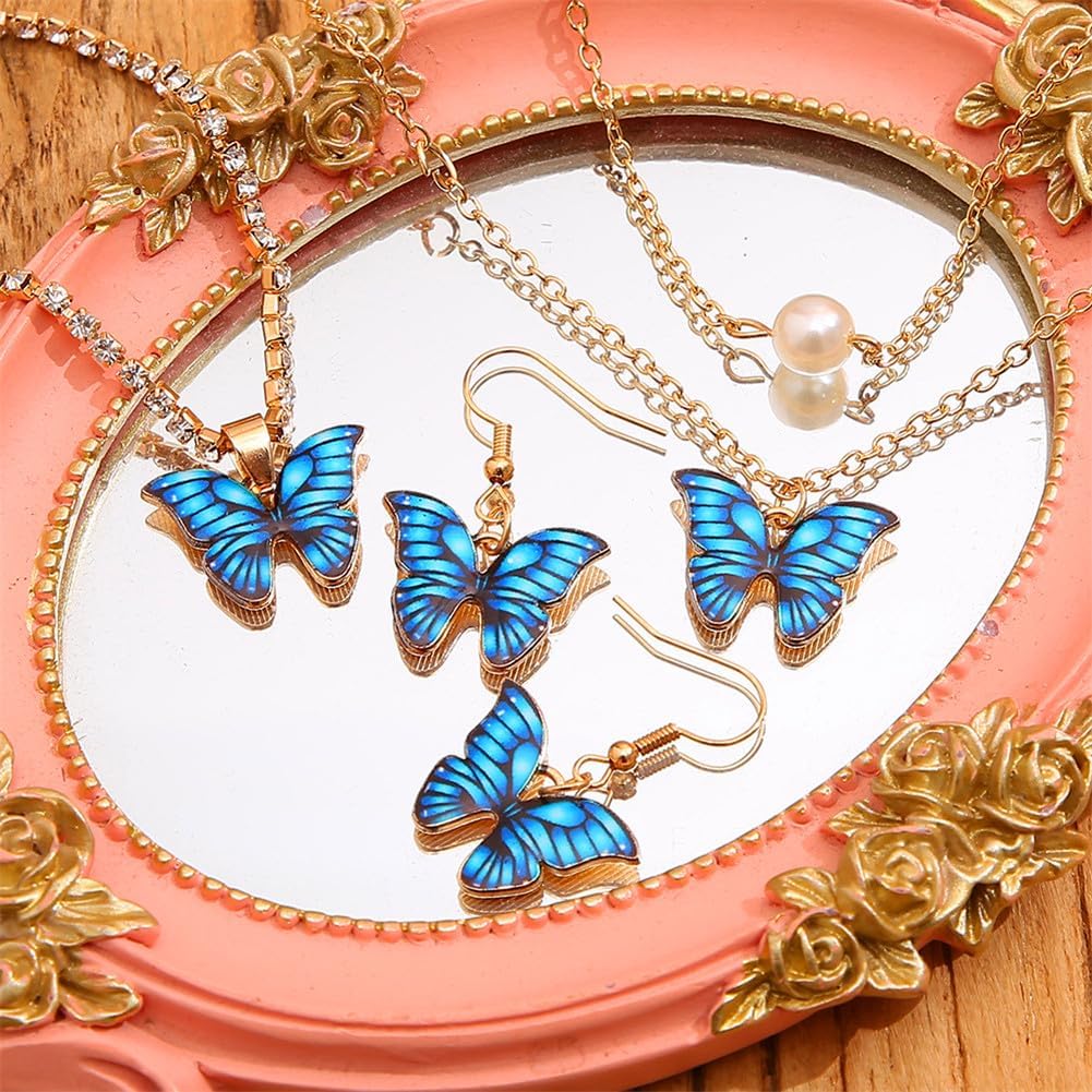 SANNIDHI Butterfly Jewelry Set for Women with Layered Pearl Necklace & Bracelet | Gift-Ready 3 Pcs Gold Alloy Accessory