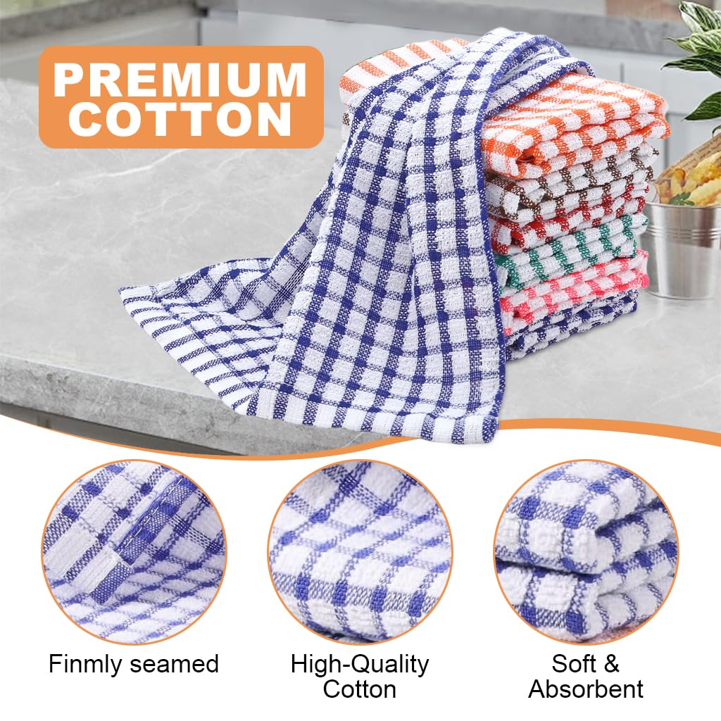 HASTHIP Kitchen Towels 6pcs Set for Daily Use featuring 28x40cm Cotton Checkered Design