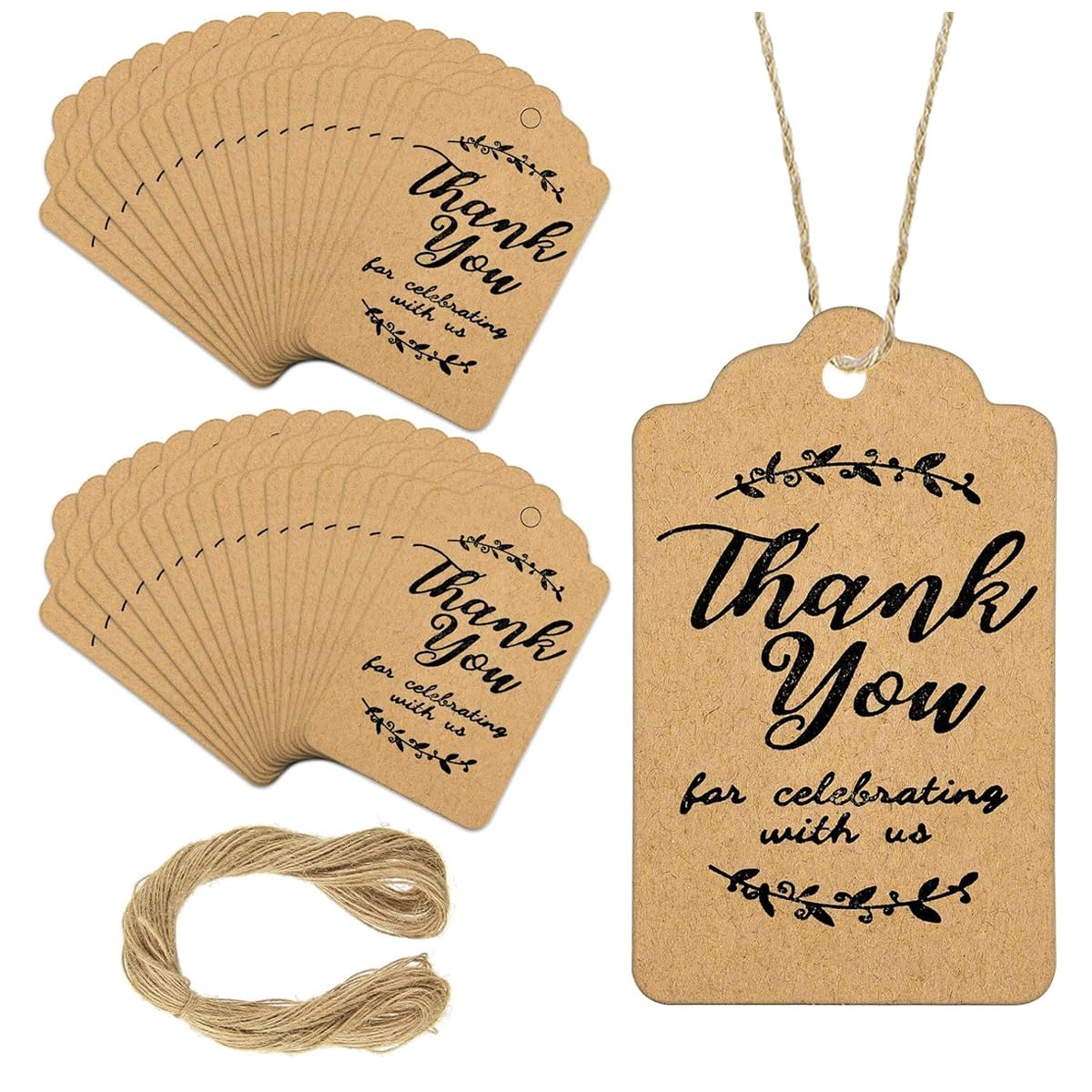 HASTHIP Thank You Tags for Gifts 100 pcs 1.2x2 in with Hemp Lines and Wave Edge Design | Wedding and Party Favors