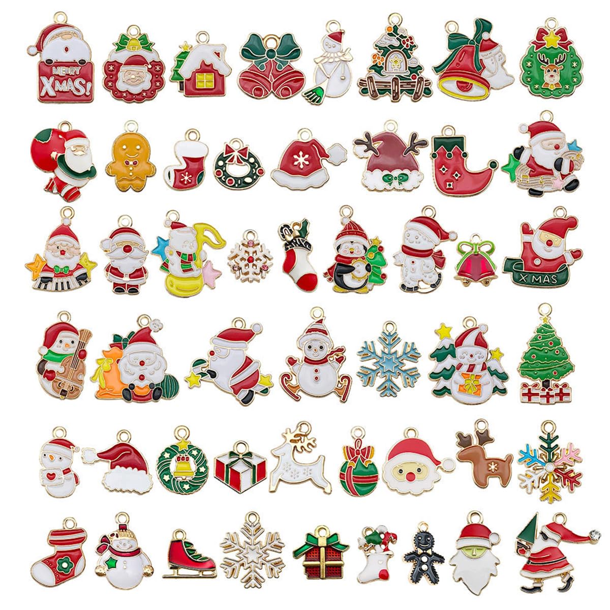 SANNIDHI Christmas Charms for Jewelry Making with 50pcs Gold Plated Enamel Pendants | DIY Gifts