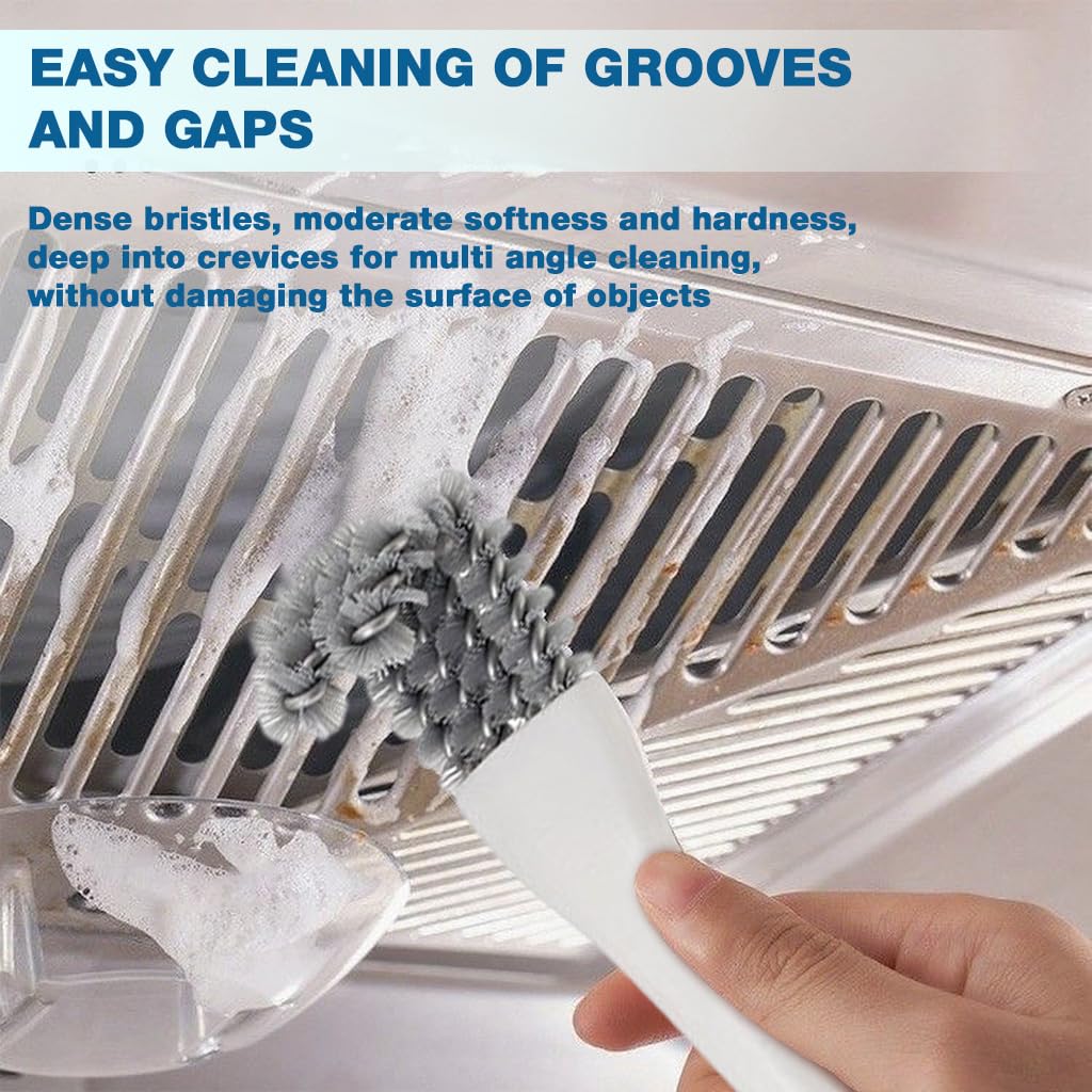 HASTHIP 2 in 1 Oil Stain Scrubber Brush for Baking Racks with Tail Scraper and Curved Bristles