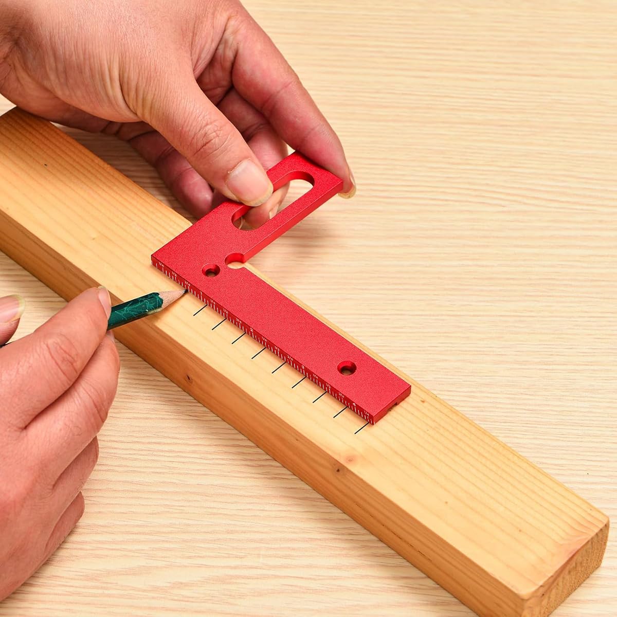 Serplex Drawing Line Ruler for Woodworking with 45° and 90° Templates | Laser-Etched Aluminum Measuring Tool 2PCS