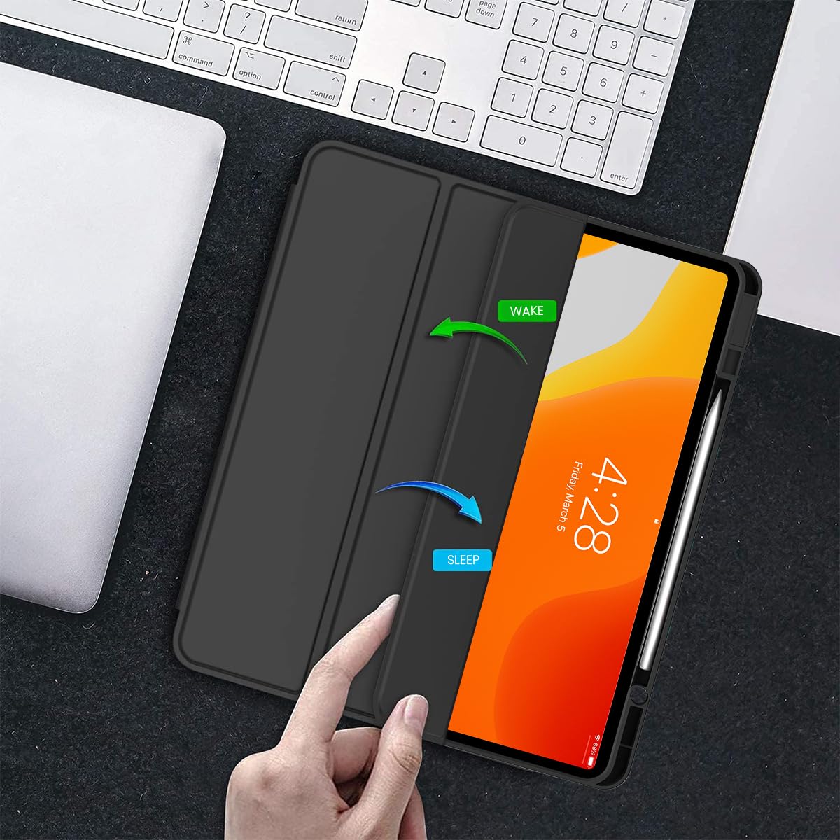 ZORBES iPad Pro 12.9 Inch Case with Pencil Holder and Folding Stand | Transparent Black Cover
