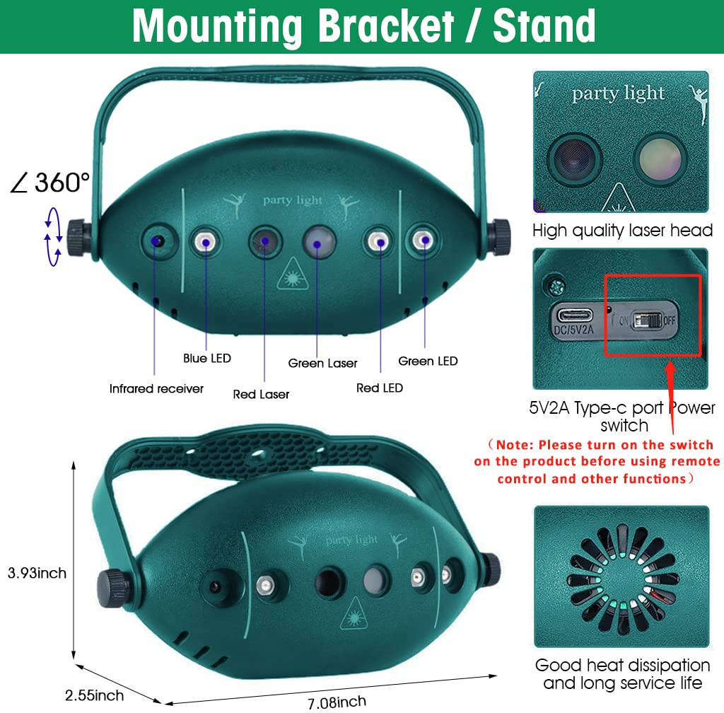 ELEPHANTBOAT Magic DJ Light for Home Party with 72 Pattern 9 Color Modes & Remote Control | Sound Active RGB Laser Lighting
