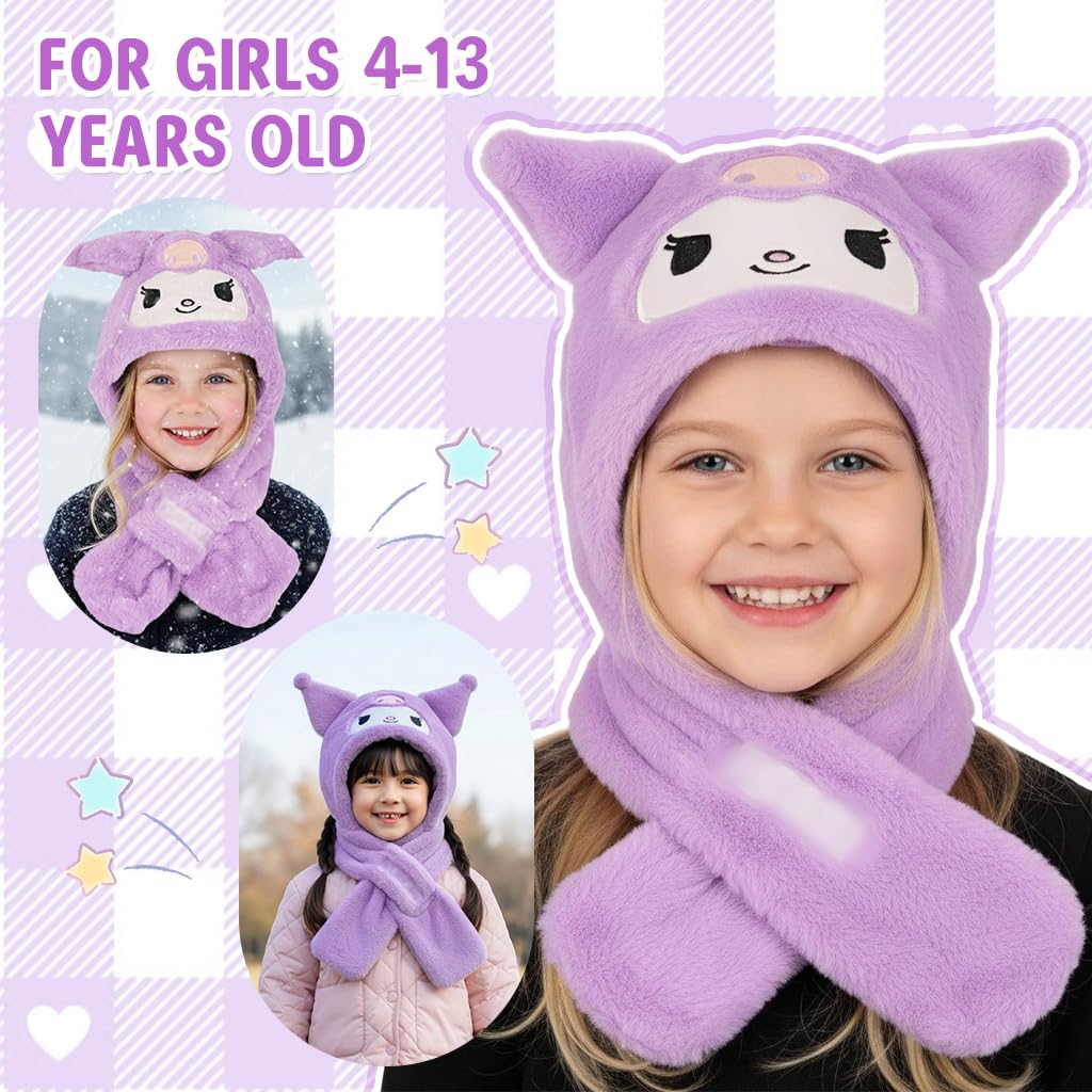 PATPAT Winter Kids Scarf Cap Set for Girls 4–13 with Wrap Around Design and Plush Fleece Warmth