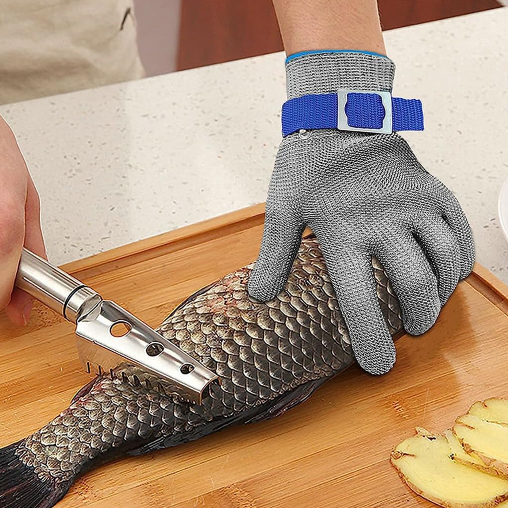 HASTHIP Safety Gloves for Fish and Meat Handling with Level 9 Cut Protection Mesh | Stainless Steel Adjustable Fit for Men