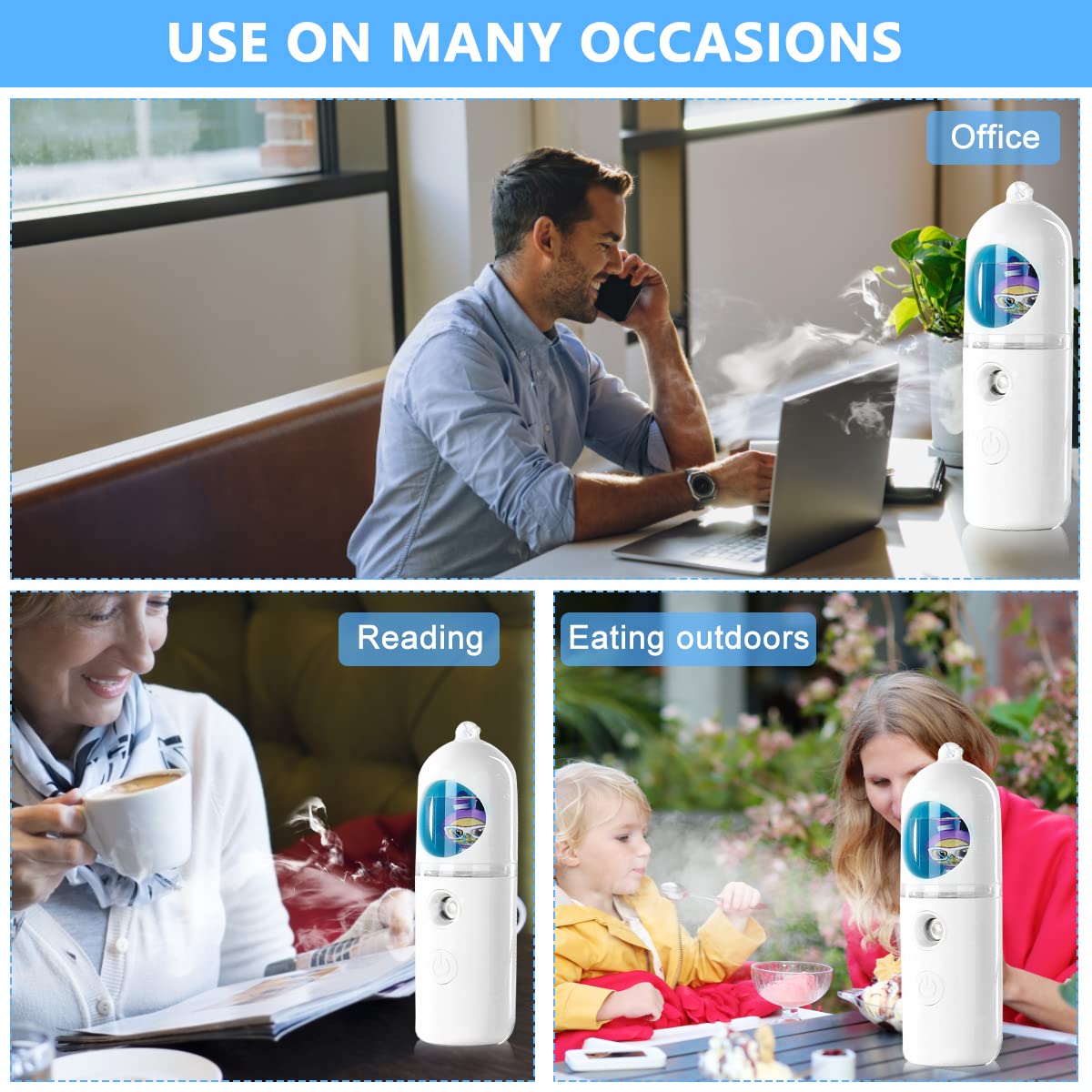 MAYCREATE Nano Facial Mist Sprayer for Skin Hydration with 30ml Tank and USB Rechargeable Design