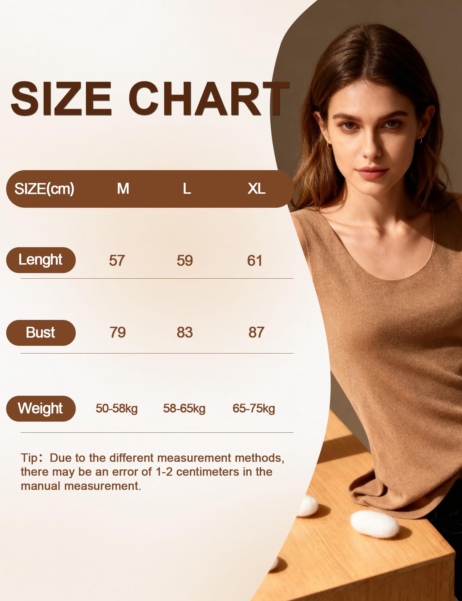 Venzina Women’s Seamless Thermal Vest for Winter Layering with Double‑Sided Fleece | Khaki L