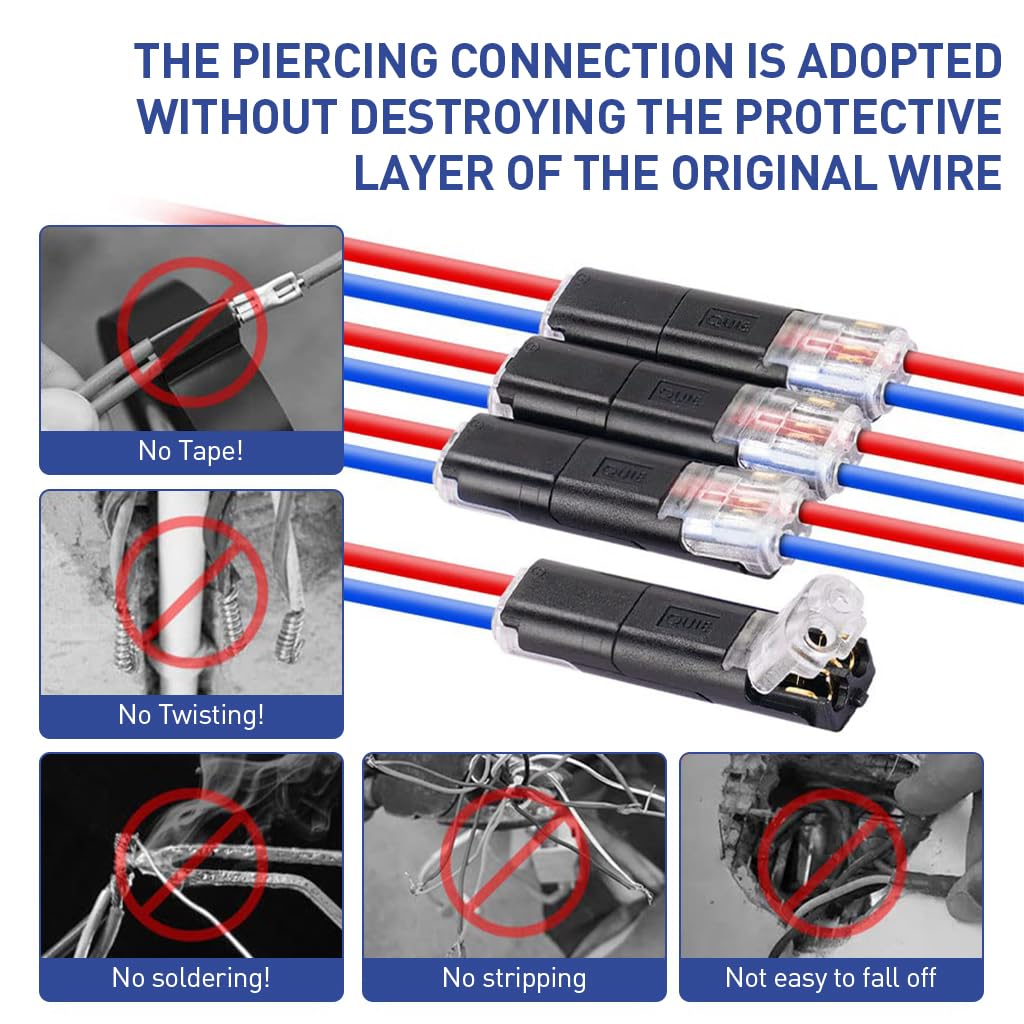 Serplex® 24Pcs Wire Connectors Insulated Wire Connectors Cable Connectors No Need of Stripping Wire Universal 2-Pin Cable Connector Plugs 18-24AWG Cable Connectors for Lighting Fixtures, Appliances