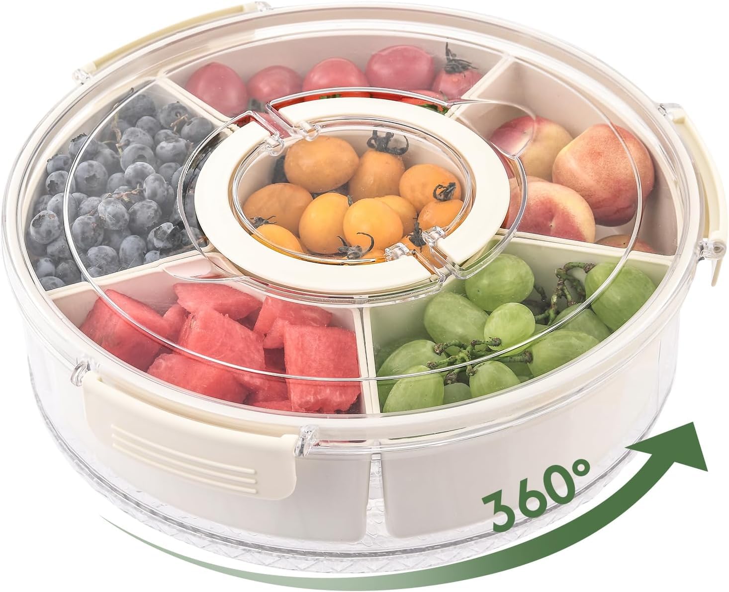 Supvox® Large Snackle Box Container, 6 Compartment Storage Snack Platters Airtight with Lid and Handle, Multi-purpose Food Platter Container Storage for Veggie, Fruit, Spices, Candy, Nuts Snacks