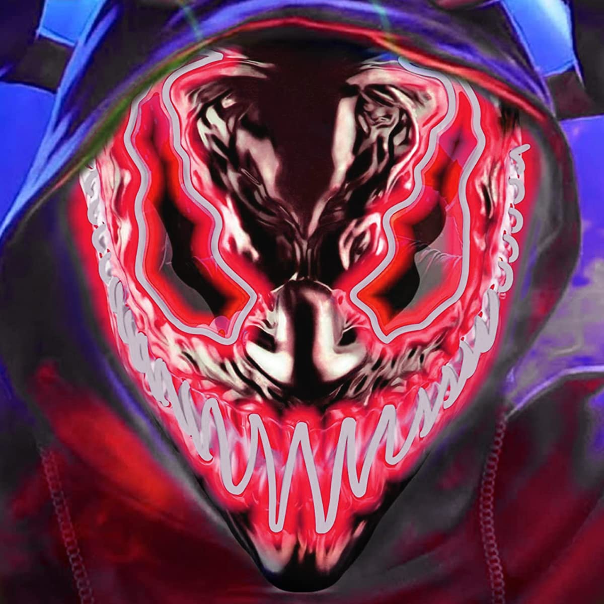 PATPAT LED Light Up Mask for Halloween Parties with 3 Modes and 19×22cm Fit | Red Glow