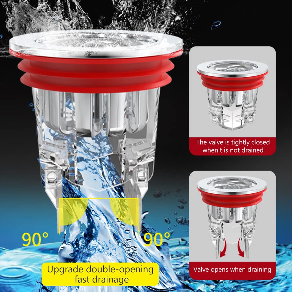 HASTHIP Floor Drain Plug for Shower and Kitchen with Magnetic Valve Lid and 3 Adapter Rings