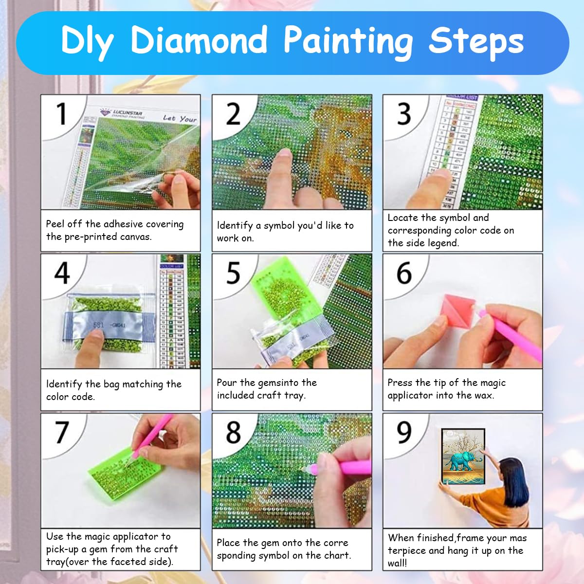 HASTHIP Diamond Painting Kit for Home Decor featuring 12x16 in Blue Elephant Canvas | Gift for Adults and Kids