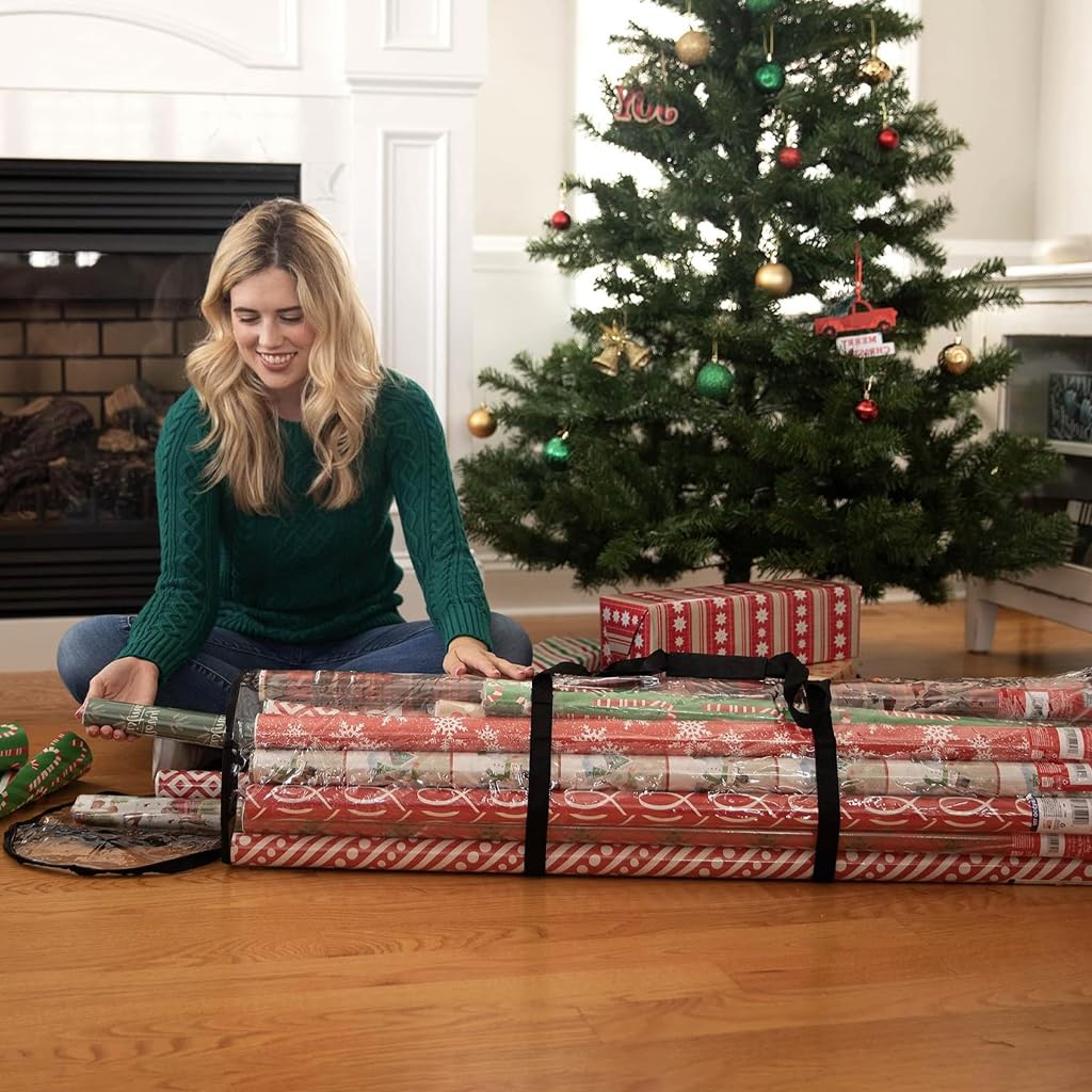 HASTHIP Wrapping Paper Storage Bag for Large Rolls with Handle 80x22cm Clear Waterproof Organizer