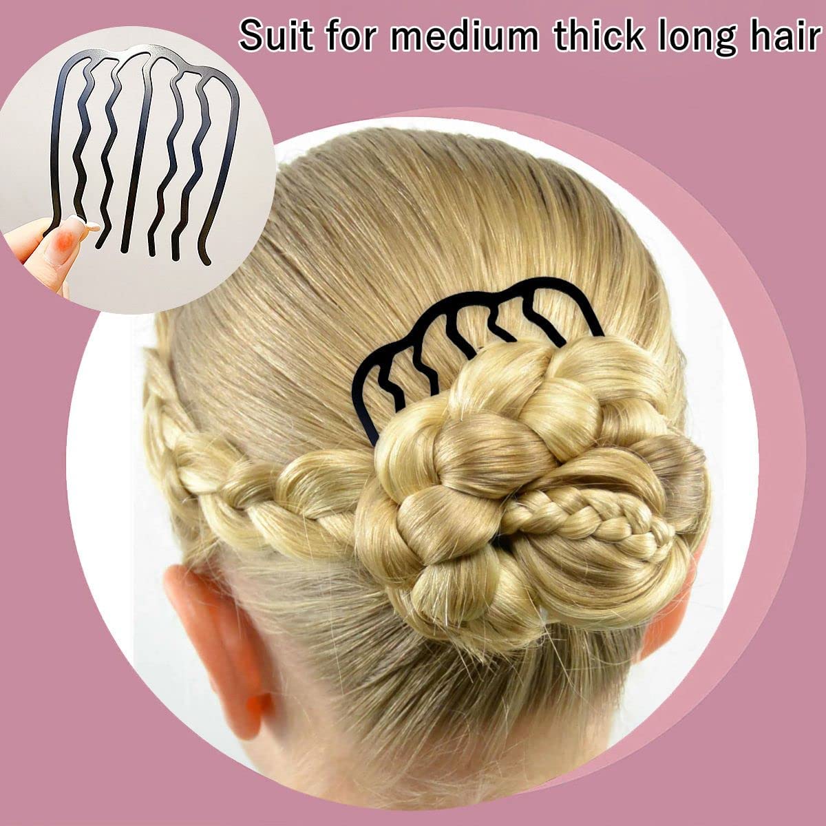 ZIBUYU Hair Bun Slide Combs Set for Easy Updos with Curved Anti Slip Teeth | 6 Pc ABS