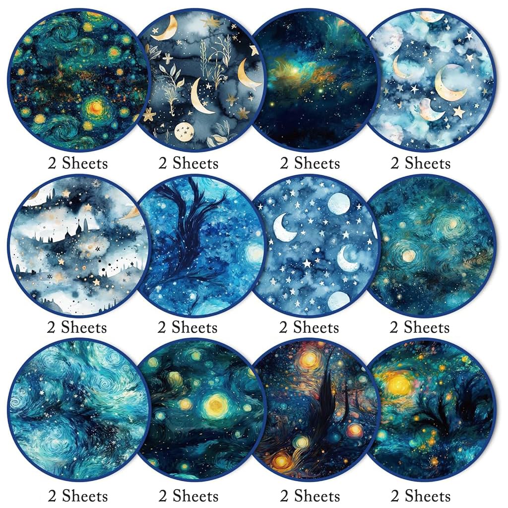 HASTHIP Scrapbook Paper for Journaling and Gift Wrapping featuring 24 6x6 in Galaxy Designs | Single-Sided 160gsm Cardstock