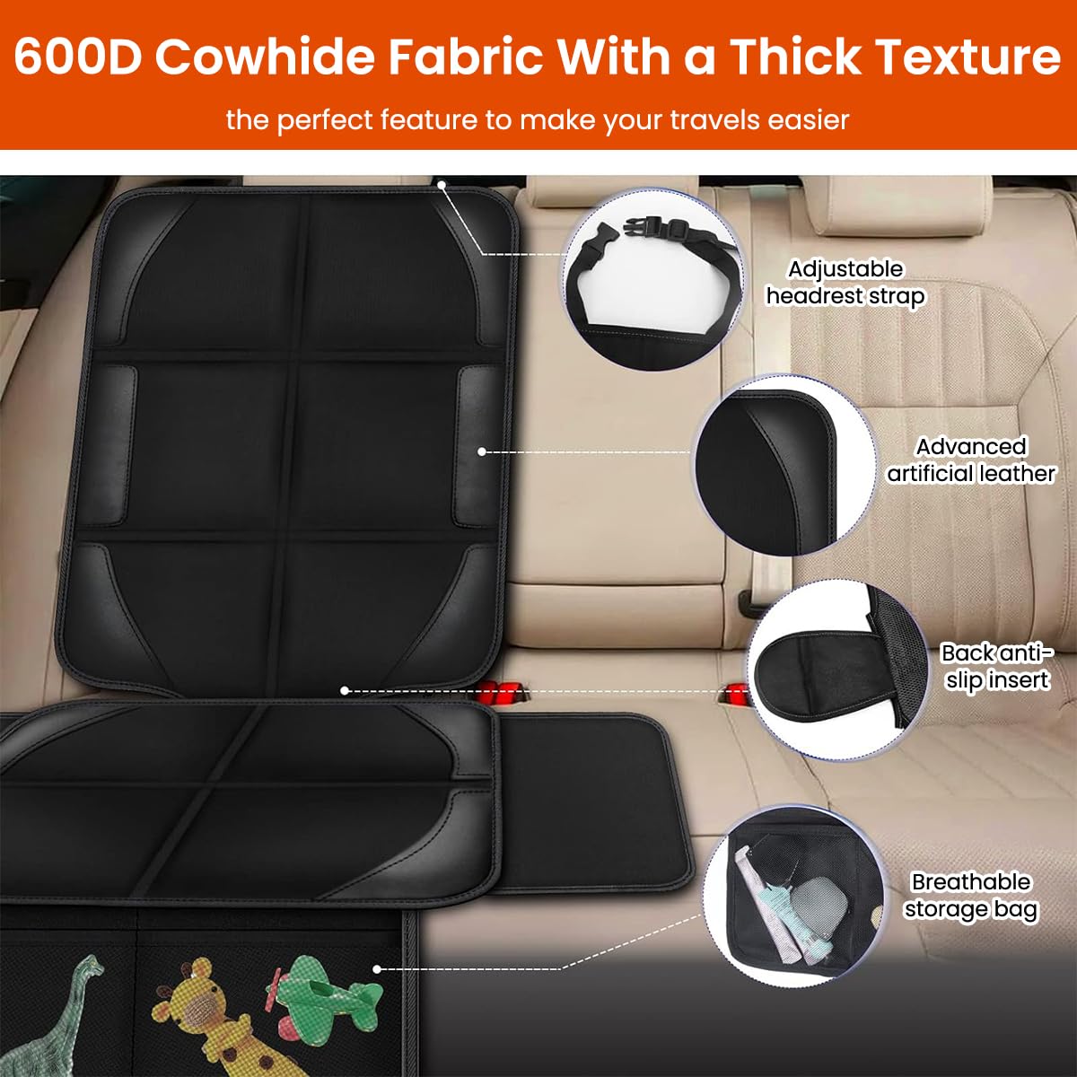 STHIRA Car Seat Cover Protector for Baby and Toddler Seats with 3 Side Pouches | Waterproof