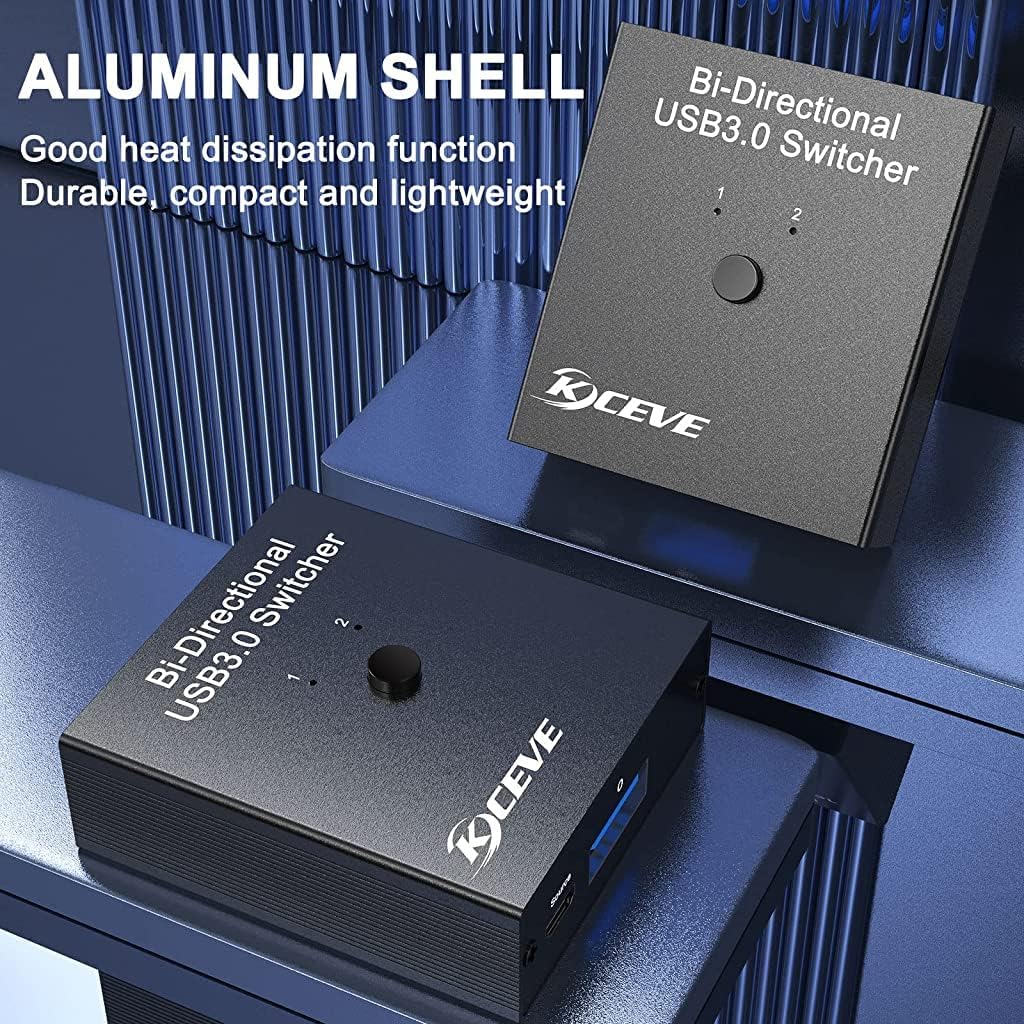 Zeitel USB Switch for 2 Computers with One Button Control and 5Gbps Data Speed | USB 3.0 Sharing Hub