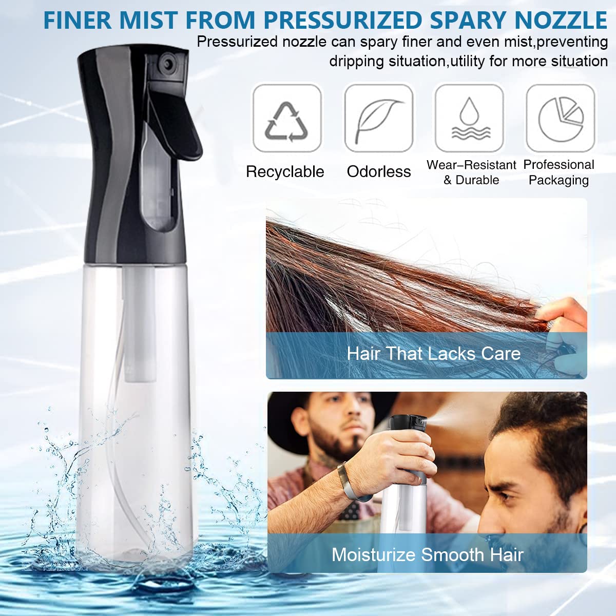 MAYCREATE Spray Bottle for Hair and Skincare with 500ml Capacity featuring Pressurized Nozzle | Clear PET Design