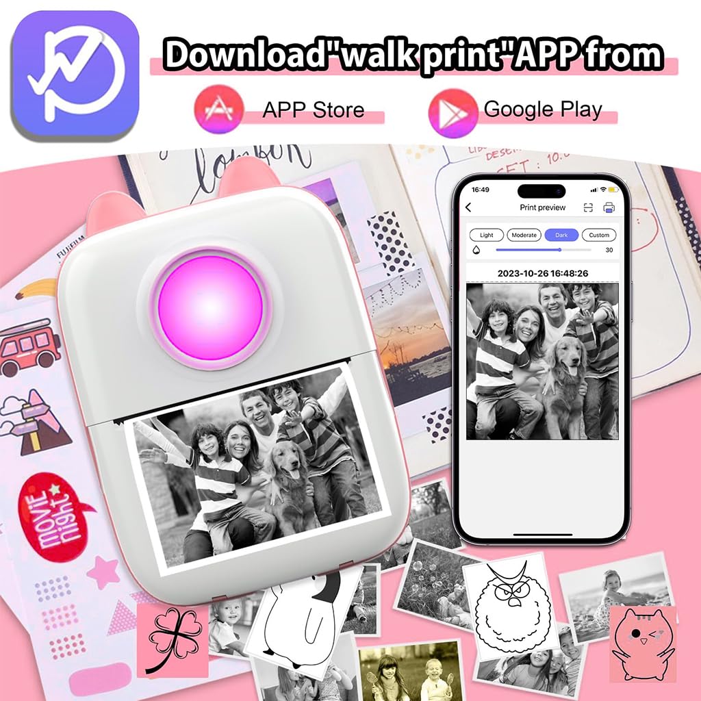 ZEITEL Mini Bluetooth Thermal Printer for Android and iOS with LED Light and 13 Roll Paper | 200DPI Inkfree Portable Label Maker