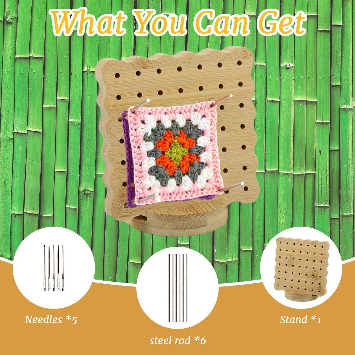 HASTHIP Crochet Blocking Board Set for Granny Squares with 4in Steel Pins and Yarn Needles