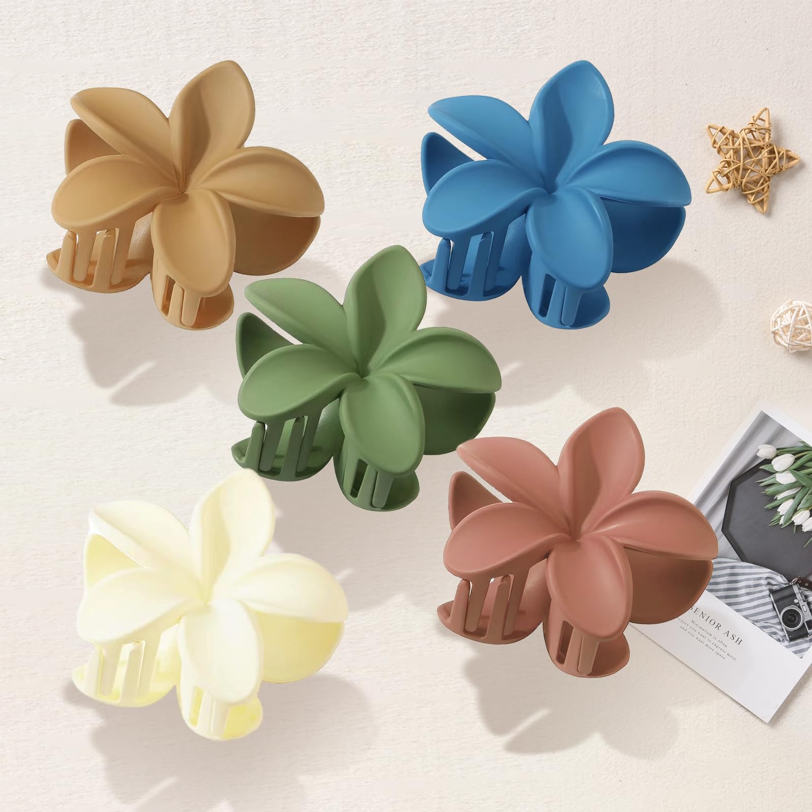 Venzina Claw Clips for Women with Crossing Claws and 3.15 in Floral Design | 5 Pcs Set