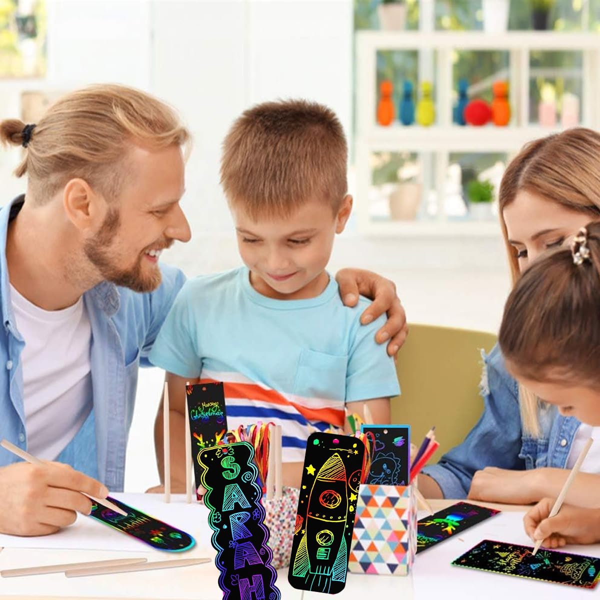 Climberty OFIFO Scratch Art Bookmarks Kit for Kids with 36 Pcs Rainbow Sheets and Wooden Sticks