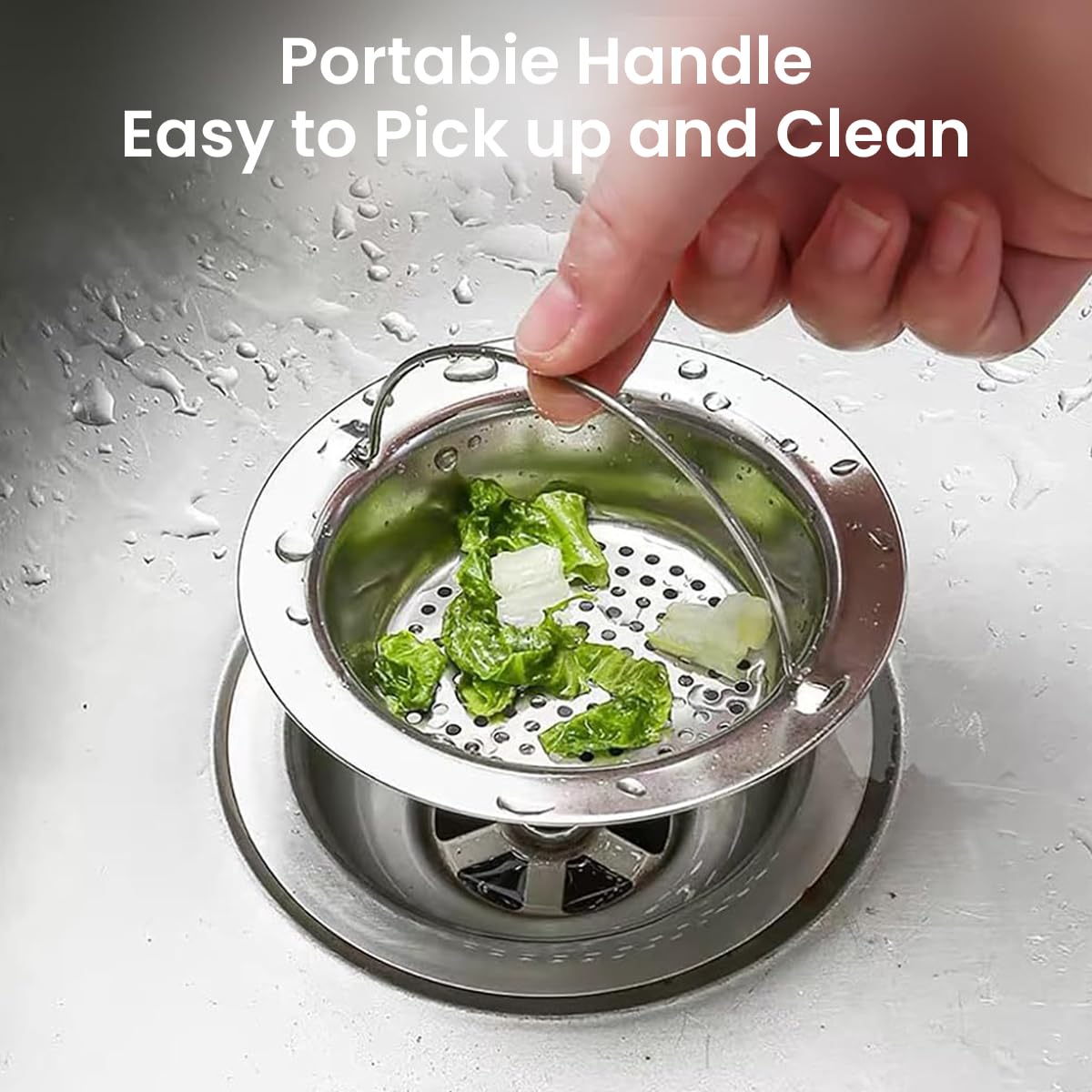 HASTHIP® Sink Strainer 2-Pack, 11cm Stainless Steel Kitchen Sink Drain Mesh Basket With Handle, Food Catcher Screen, Sink Stopper for Home Kitchen And Bathroom, Prevents Clogging