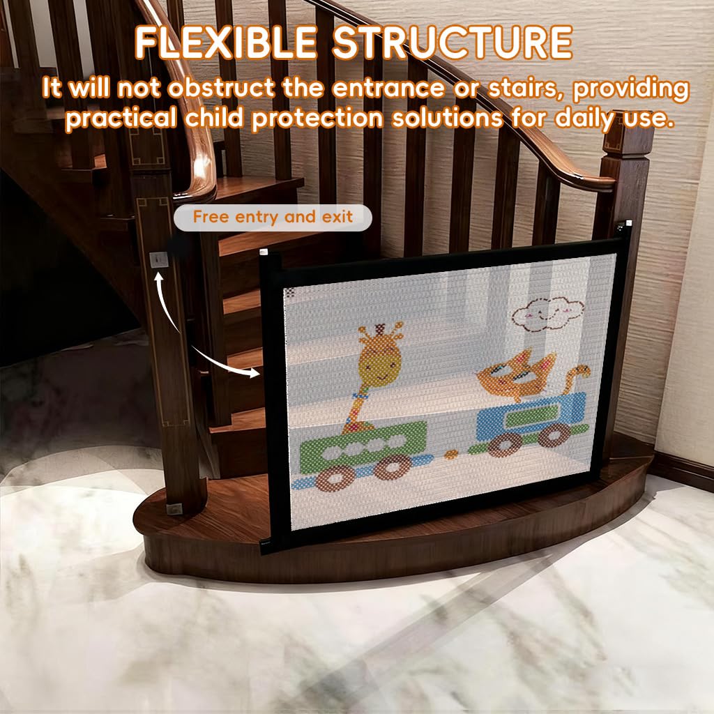 SNOWIE SOFT Retractable Kids Safety Mesh Door Barrier for Room and Stairway 89x85cm with Hook and Loop Closure