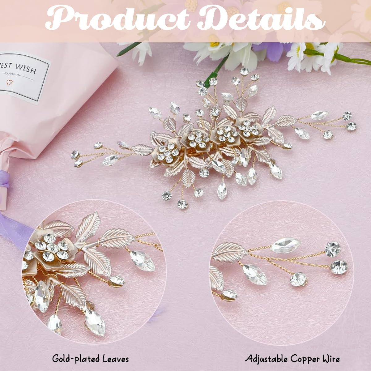 PALAY Flower Hair Clips for Women featuring Rhinestones and Metal Floral Design | Elegant Bridal & Party Hair Accessory
