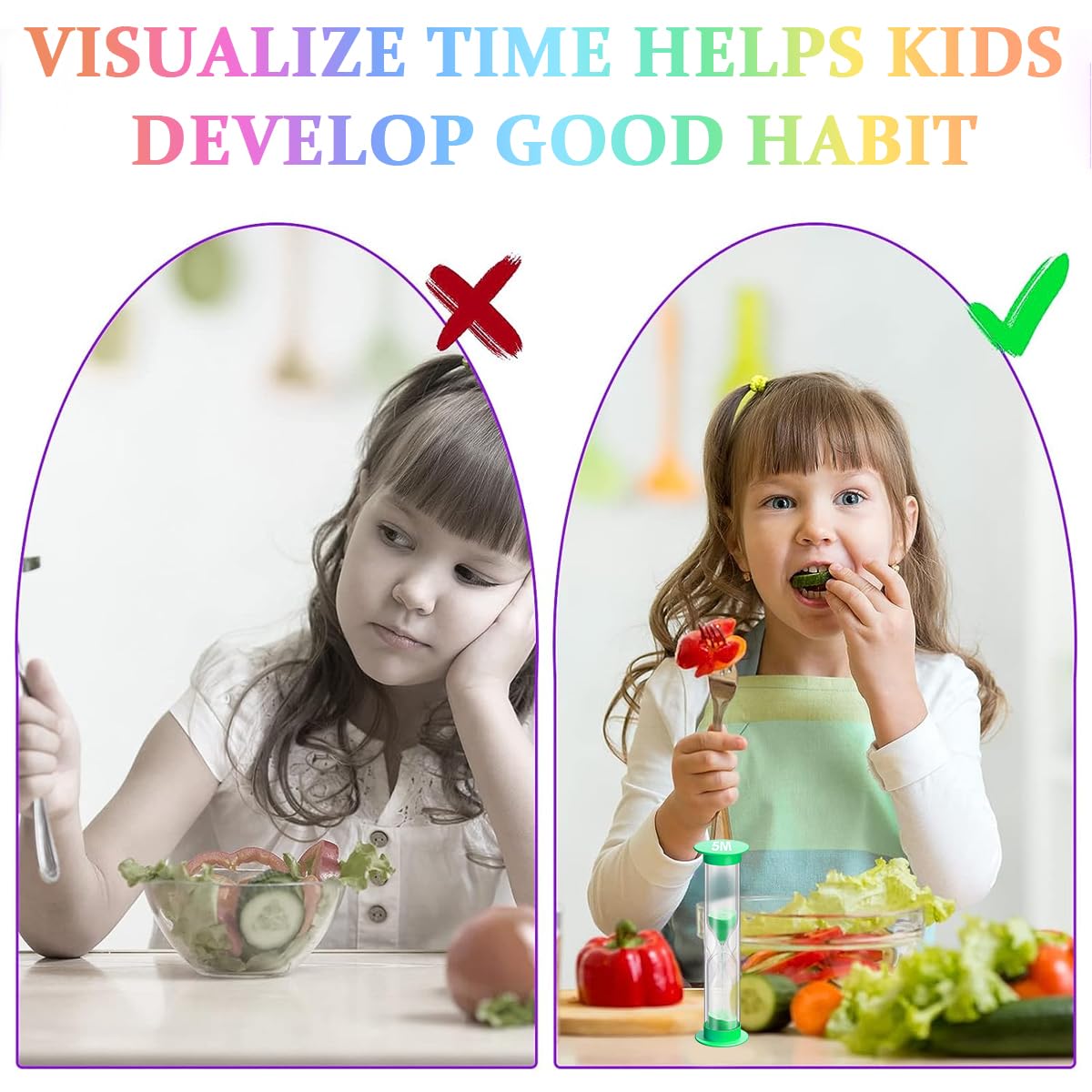 HASTHIP Hour Glass Sand Timer Set for Classroom and Kitchen Use with 12 Pack 3.4in | 6 Colors PVC Tube Design