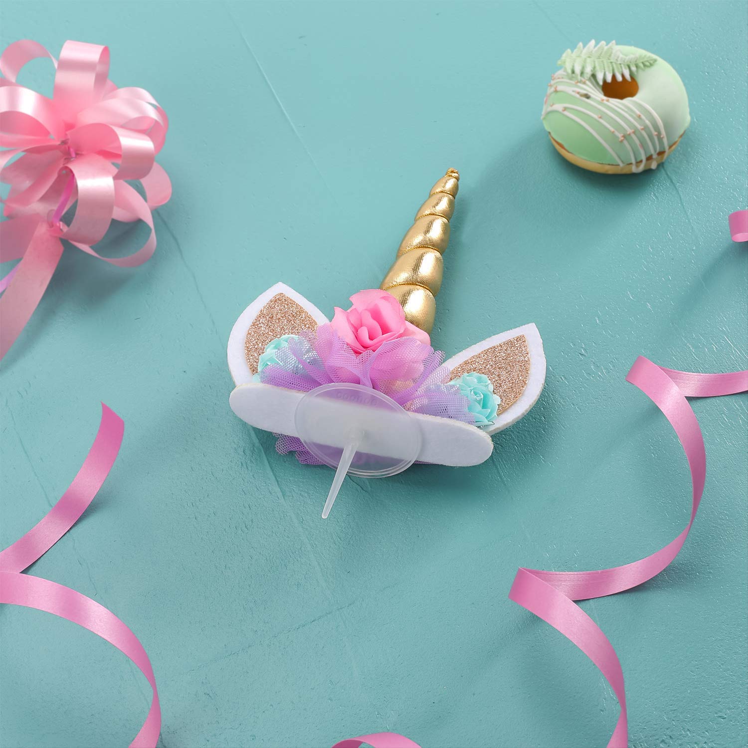 HASTHIP Unicorn Cake Topper for Birthday & Baby Shower featuring 5.7 in Gold Horn | Reusable Set