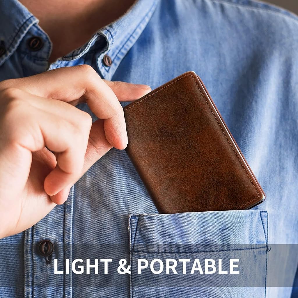 Zibuyu Slim Wallet for Men with RFID Blocking and Pop Up Card Chamber 3.74×2.55×0.59 in Brown