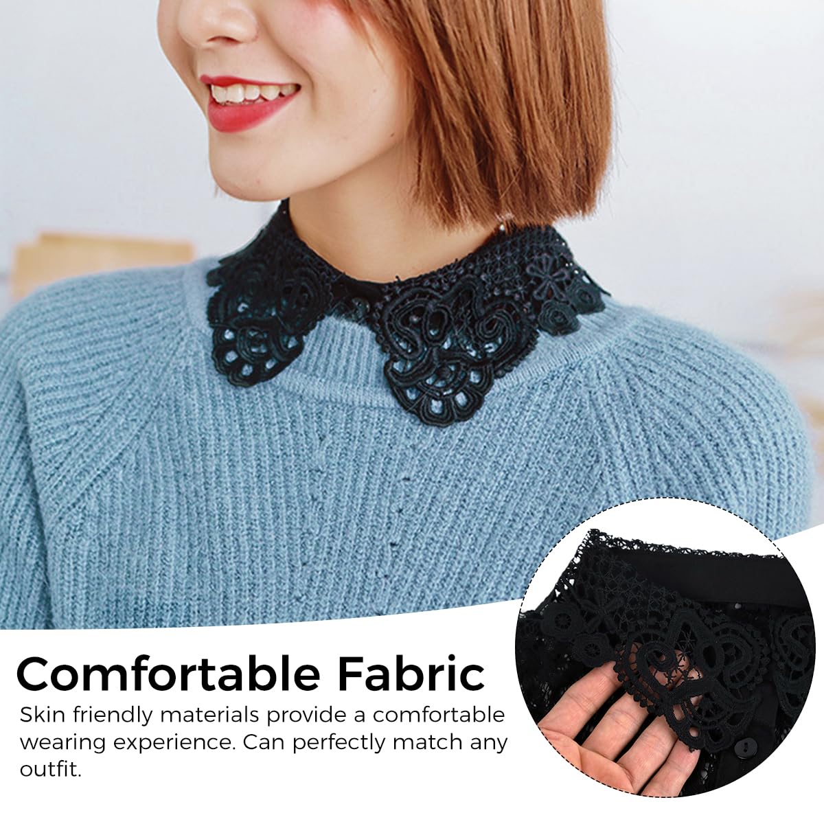 PALAY Lace Fake Collar for Women featuring 4 Button Design and Nylon Yarn Material | Elegant Black Detachable Half Shirt Dickey