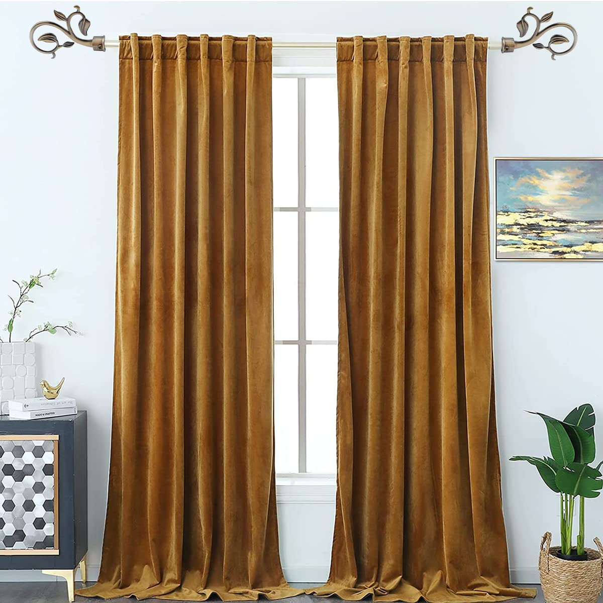 HASTHIP Curtain Rod Finials for 20–22.5mm Rods with Leaf Branch Design | 6pcs Brass and Iron Caps