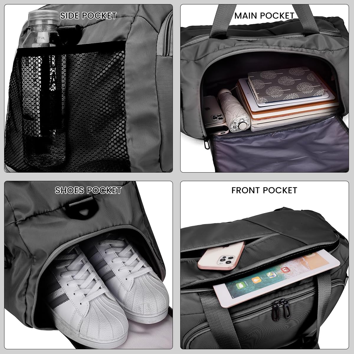 GUSTAVE Gym Bag for Travel and Fitness with Shoe Compartment 55×22×30cm Waterproof Oxford Cloth