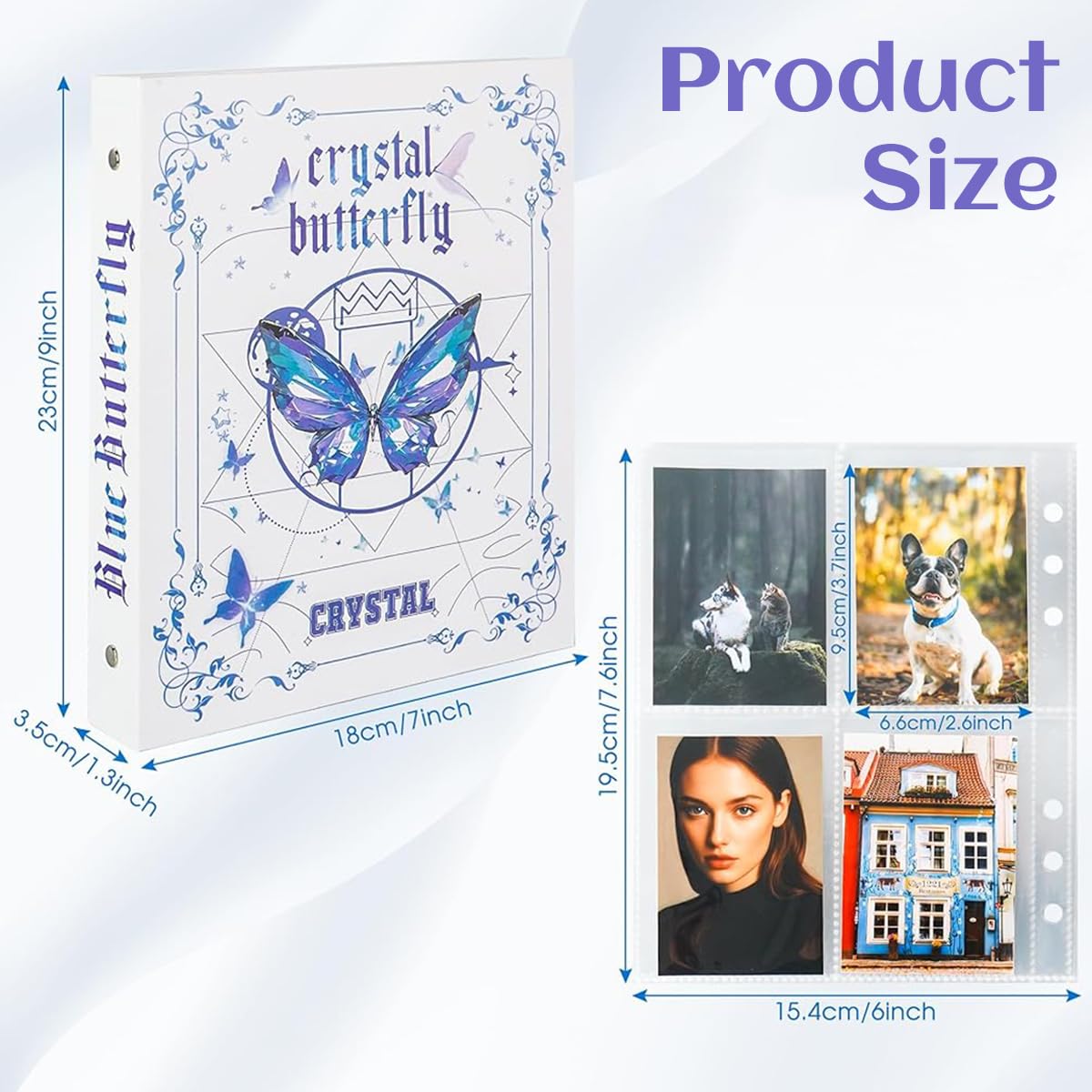 PATPAT Photo Album for Collectible Cards with 160 Slots and Double Sided Clear Pockets | Fashion Blue Butterfly Hard Cover