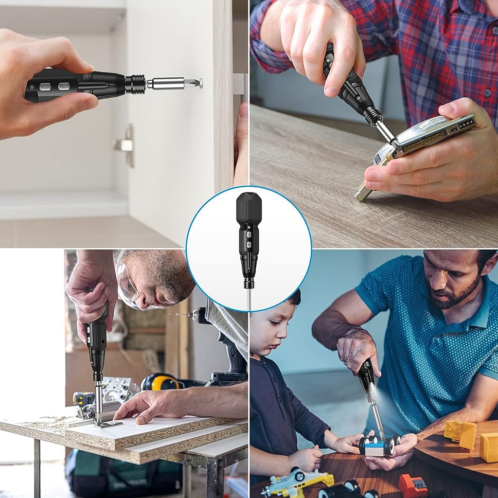 Serplex Electric Screwdriver Set with 9 Bits and LED Light for DIY Projects | 3.6V USB Rechargeable 2-in-1 Tool