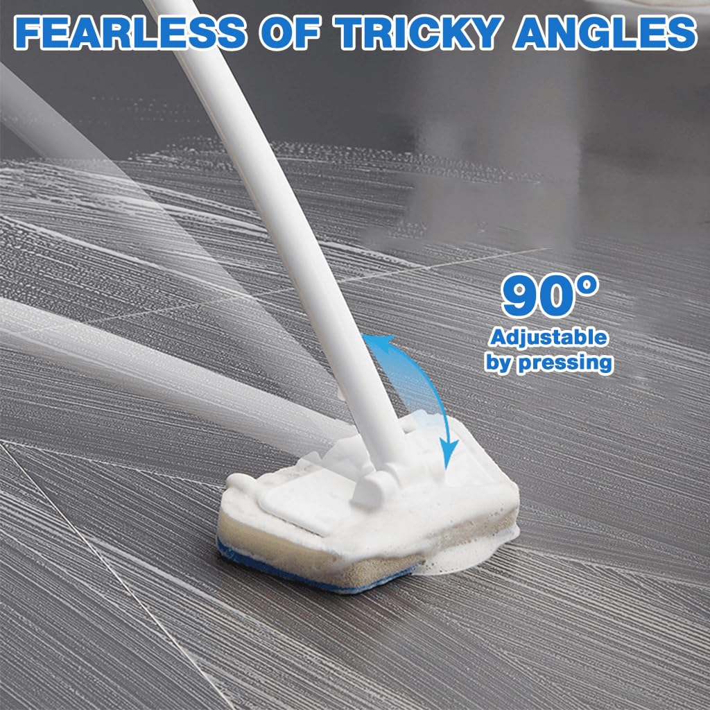 HASTHIP Bathtub Scrub Brush for Kitchen and Bathroom with 22 in Handle & 3 Refills | Trapezoidal Sponge Design