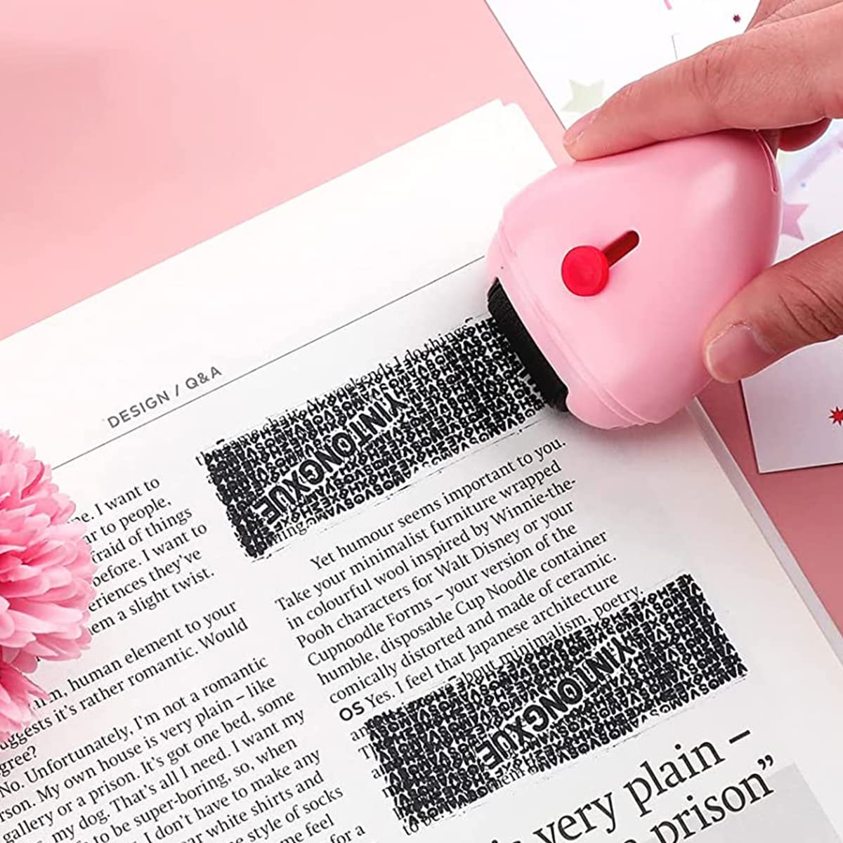 HASTHIP Confidential Roller Stamp for Identity Protection with Refillable Ink and Mini Cutter | Pink