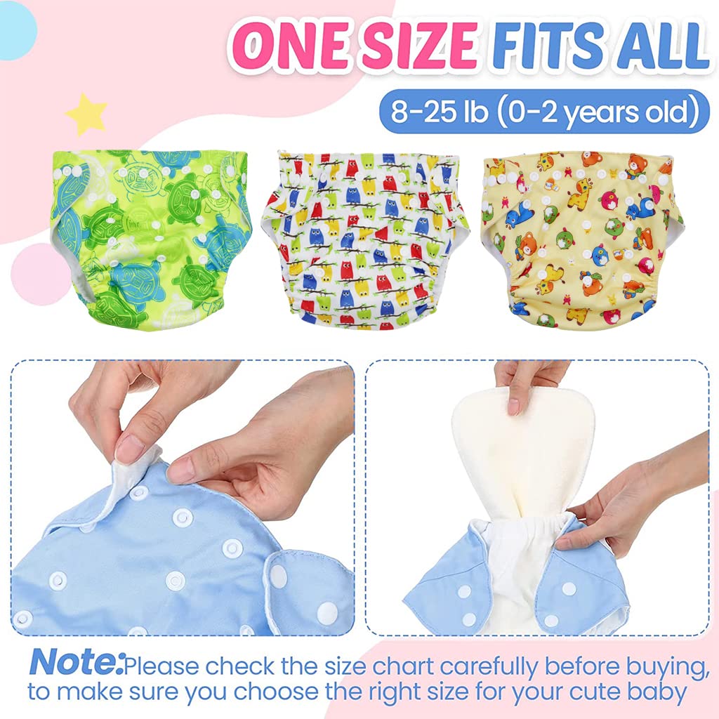 SNOWIE SOFT Cloth Diapers for 0–3 Yrs with Adjustable Snap Buttons and 6 Bamboo Inserts | Reusable Waterproof Nappies for Infants to Toddlers