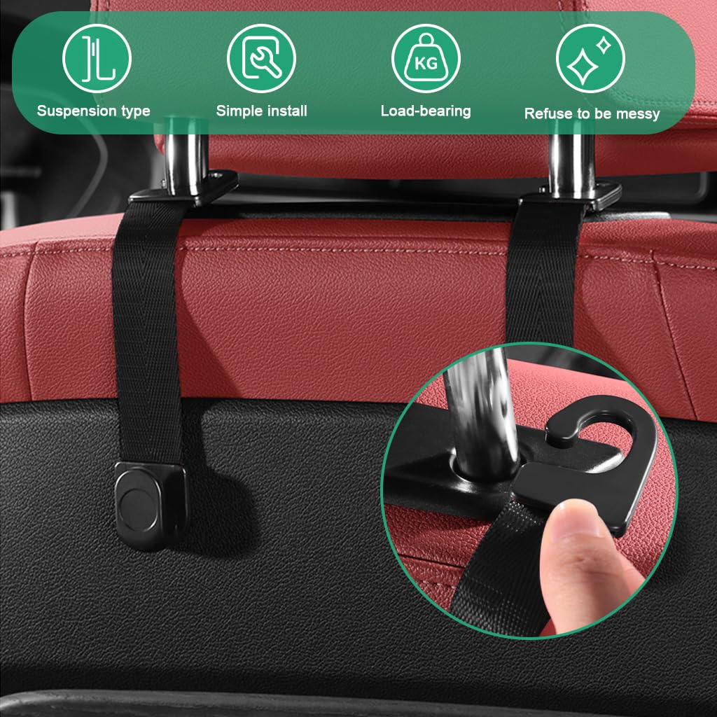 STHIRA Car Headrest Bag Hanger for Backseat Organization with Snap-on Strap | 4Pcs Set